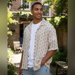 Zara Men's Beige Textured Shirt Jacket - Men’s Medium